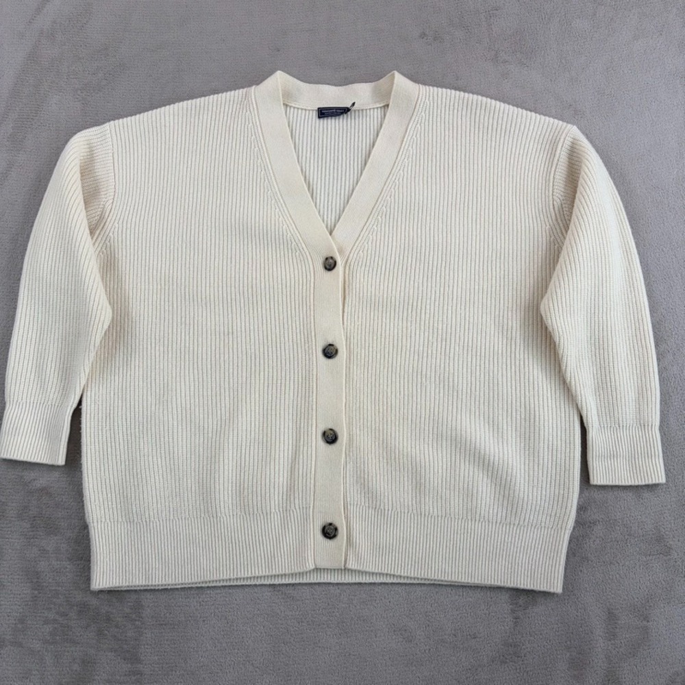 Vineyard‎ Vines Cardigan V Neck Sweater in Ivory Wool Cashmere Men Medium Luxury